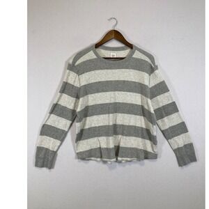 GAP Waffle Knit Thermal Long Sleeve Shirt Womens Large Grey Striped Cotton